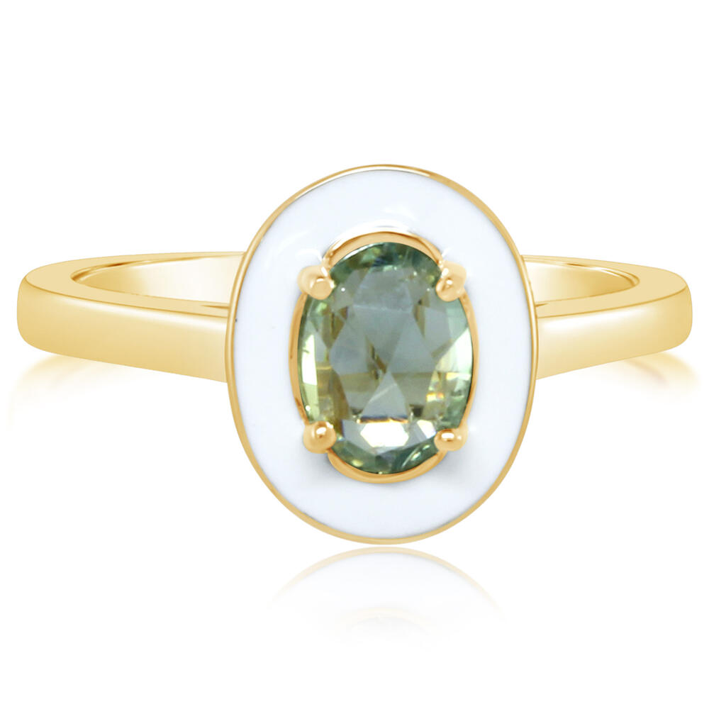 Montana Sapphire Ring with White Enamel in 14K Yellow Gold