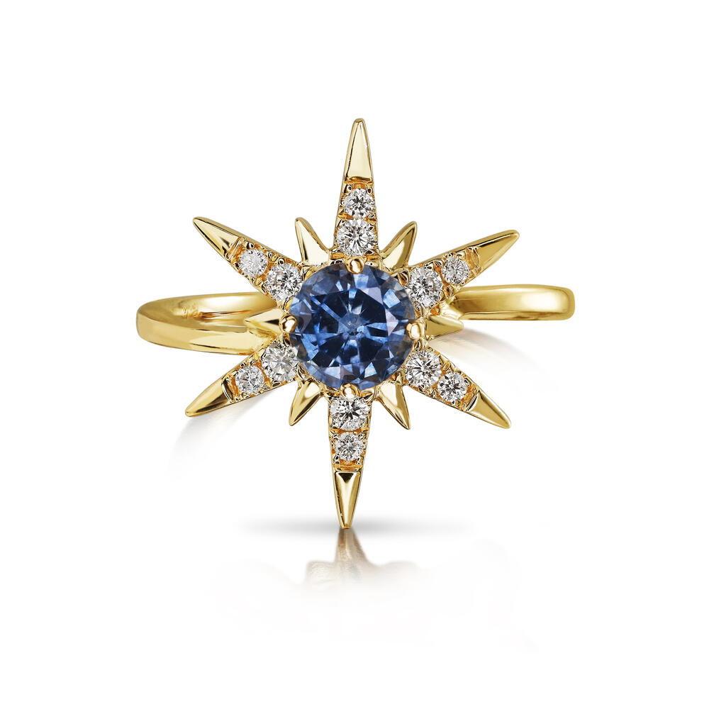 Montana Sapphire & Diamond Star Ring in 14K Yellow Gold