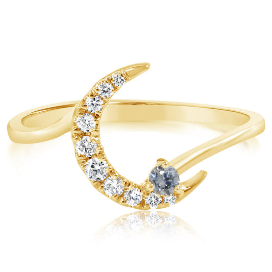Montana Sapphire & Diamond Moon Ring in 14K Gold