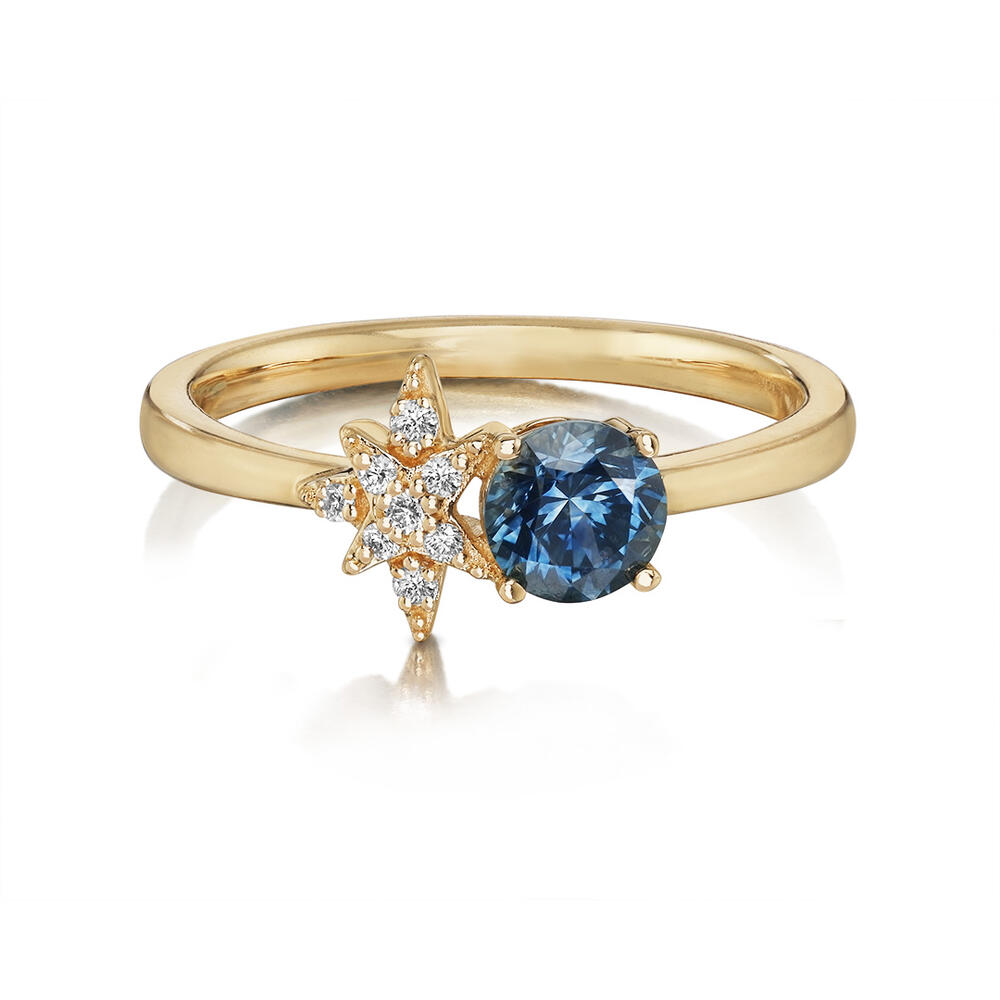 Montana Sapphire & Diamond Ring in 14K Yellow Gold