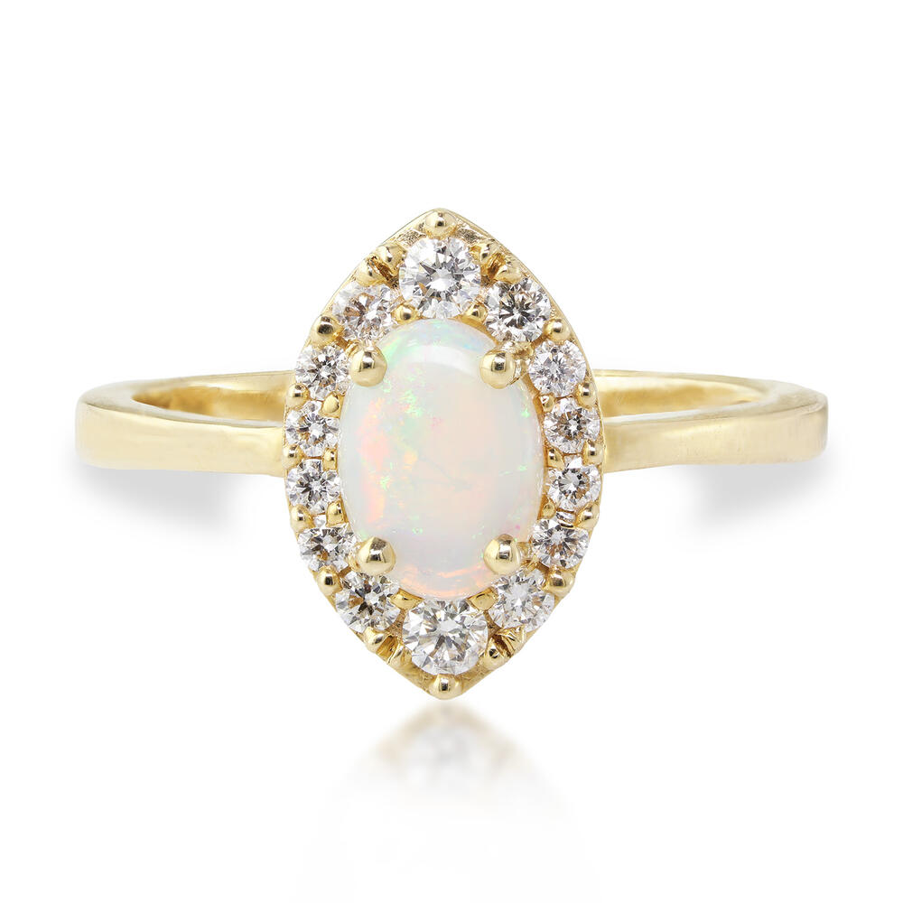 Australian Opal & Diamond Ring in 14K Yellow Gold