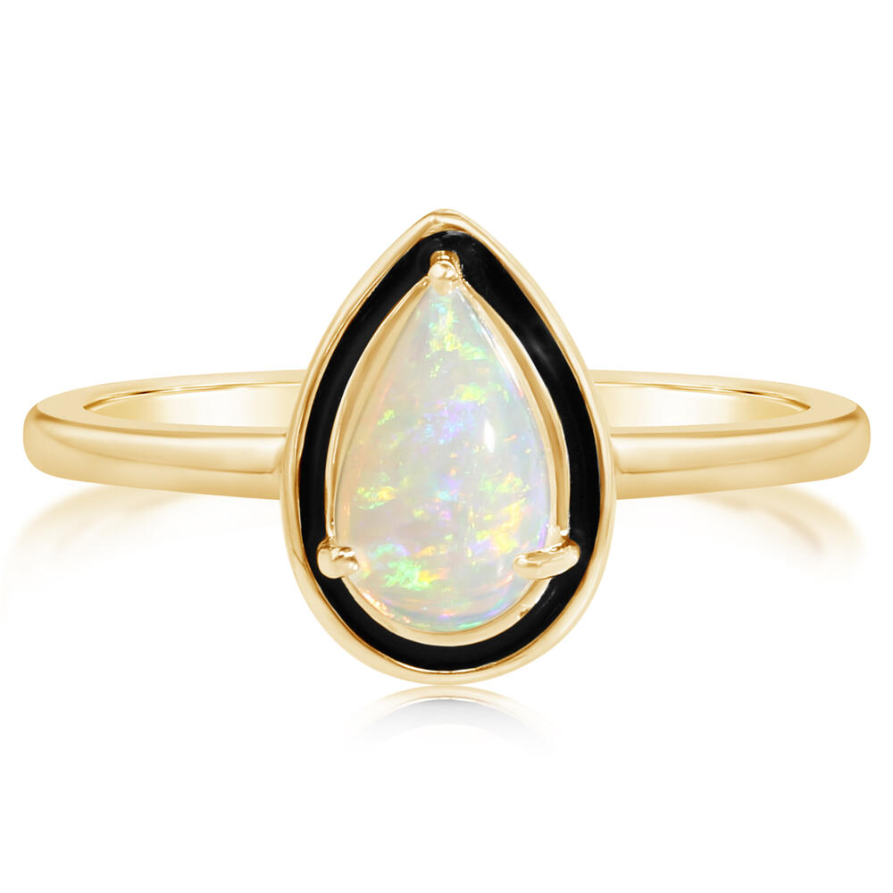 Australian Opal Ring with Black Enamel in 14K Yellow Gold