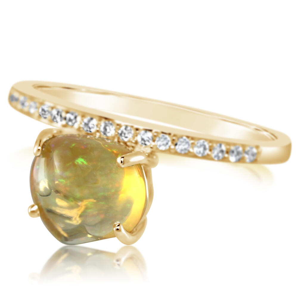 Mexican Fire Opal & Diamond Ring in 14K Yellow Gold