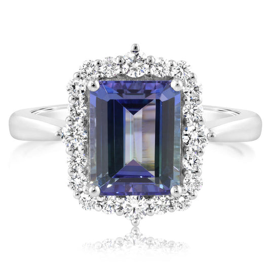 Peacock Tanzanite & Diamond Ring in Platinum