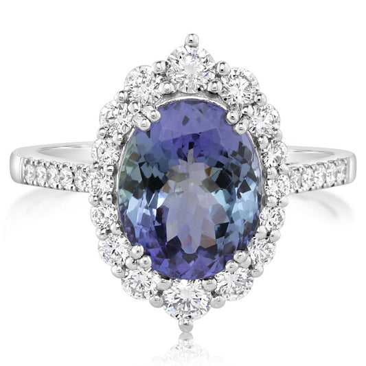 Peacock Tanzanite & Diamond Ring in Platinum