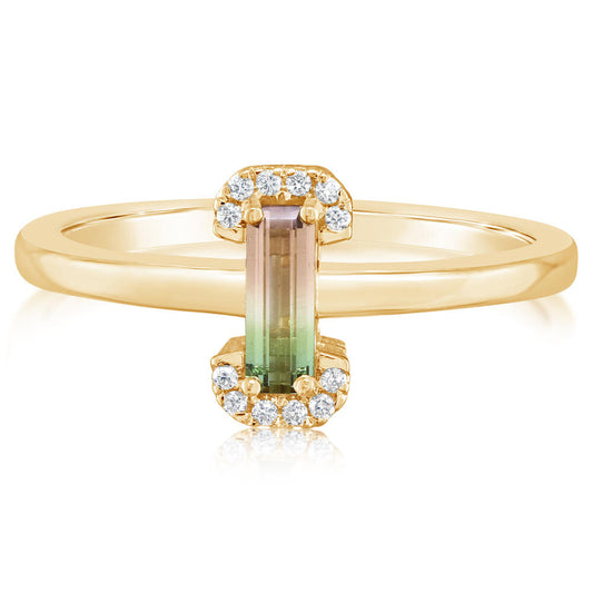 Bi-Color Tourmaline & Diamond Ring in 14K Yellow Gold
