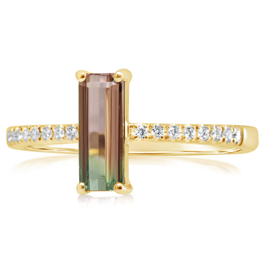 Bi-Color Tourmaline & Diamond Ring in 14K Yellow Gold