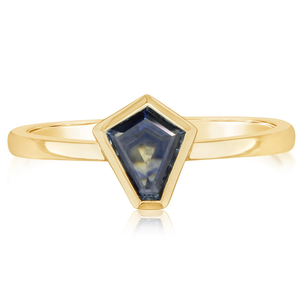 Kite Cut Fancy Montana Sapphire Ring in 14k Gold