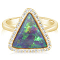 Australian Black Opal & Diamond Ring in Yellow 14K Gold