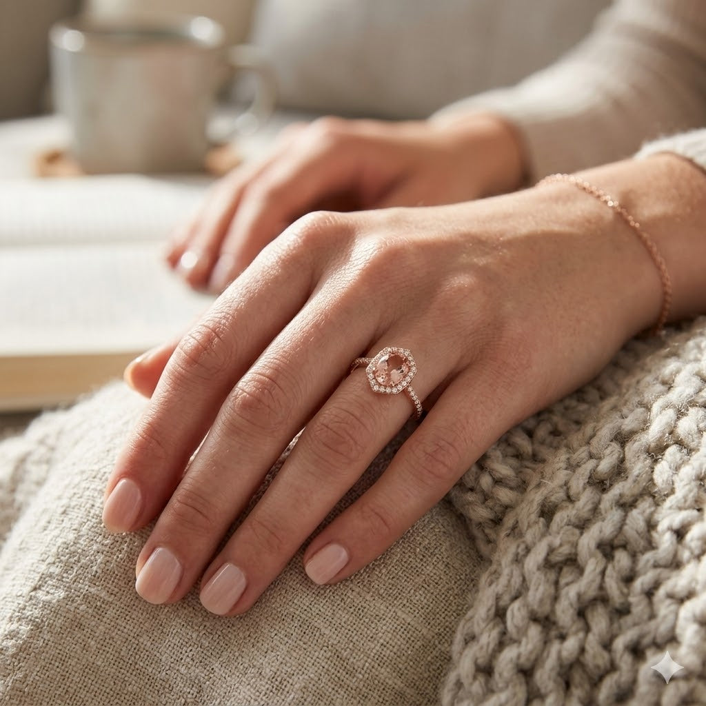 Lotus Garnet & Diamond Ring in 14K Rose Gold