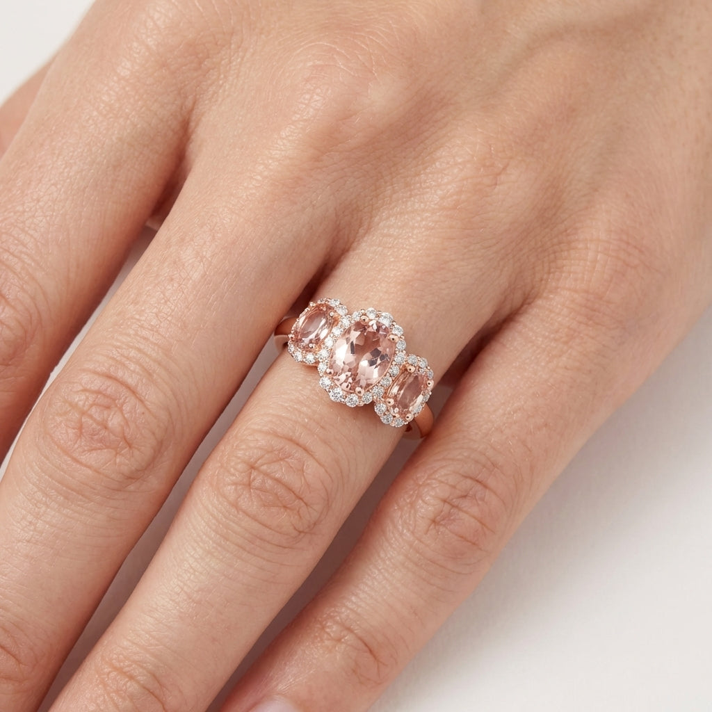 Lotus Garnet & Diamond Ring in 14K Rose Gold