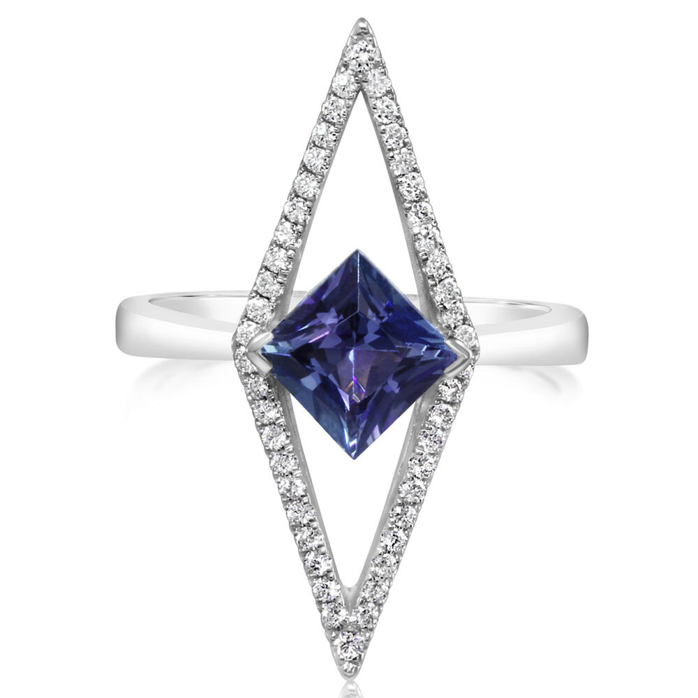 Peacock Tanzanite & Diamond Ring in 14K White Gold