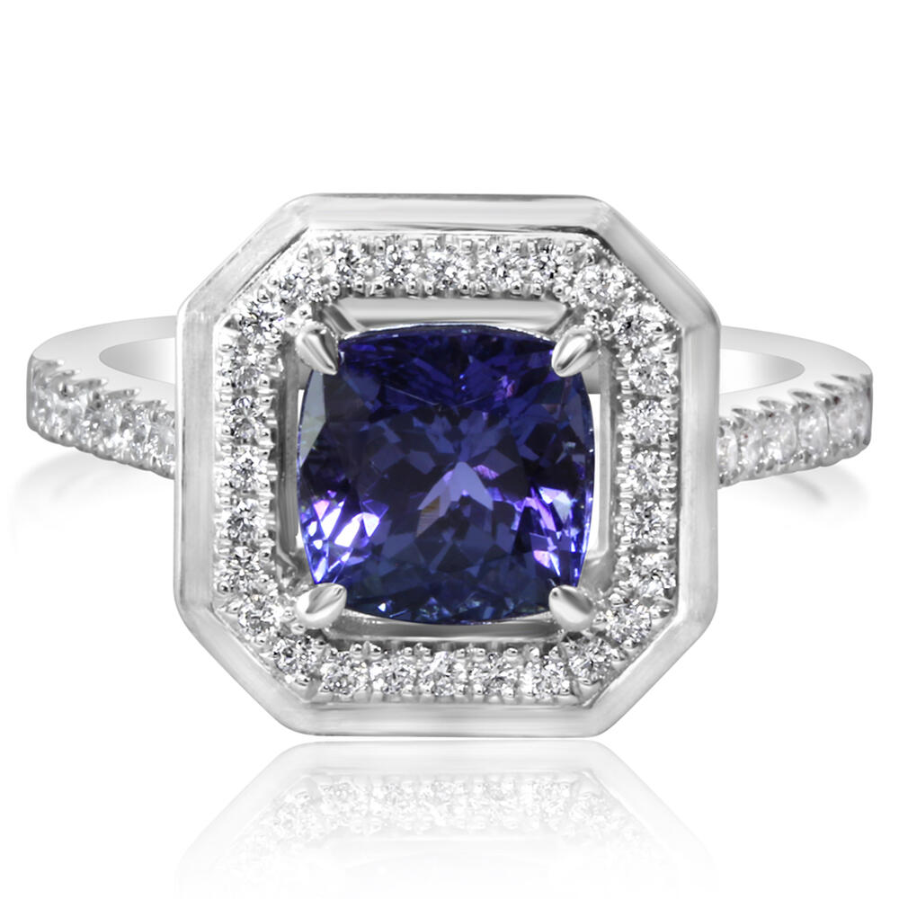 Peacock Tanzanite & Diamond Ring in 14K White Gold