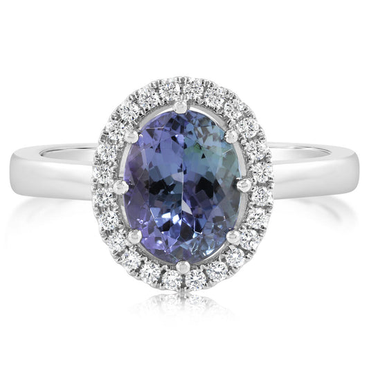 Peacock Tanzanite & Diamond Ring in Platinum